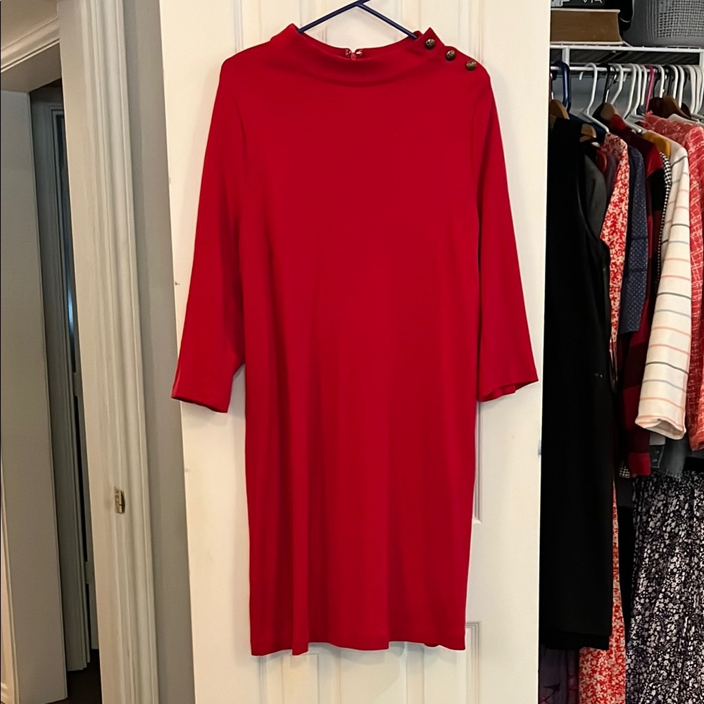 Talbots Red Boxy Tunic with Mandarin Collar